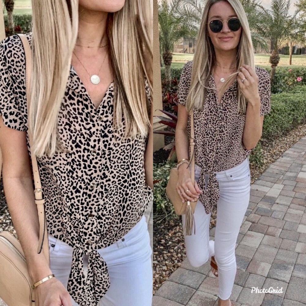 Cheetah animal prints button tie tops